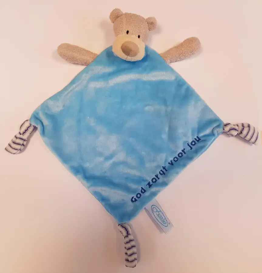 Tutdoek beer blauw God zorgt voor jou