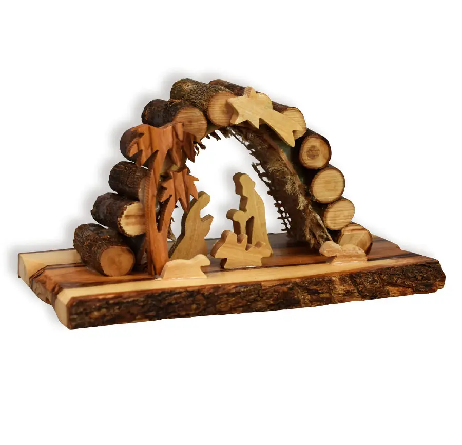 Kerstdecoratie kribbe olijfhout 13z7cm