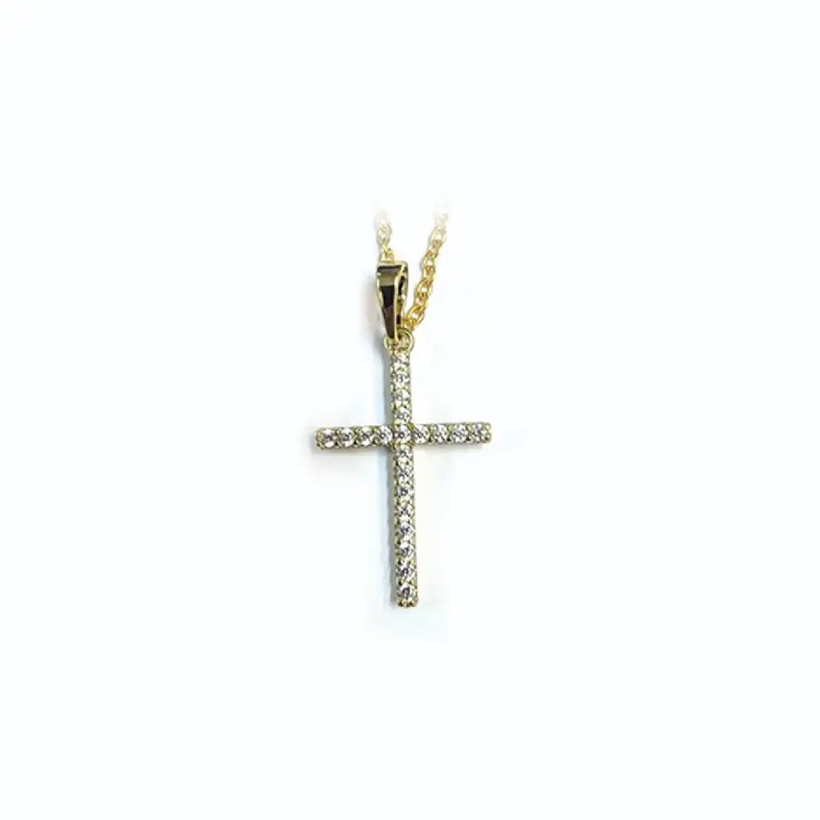 Necklace crystal cross large gold