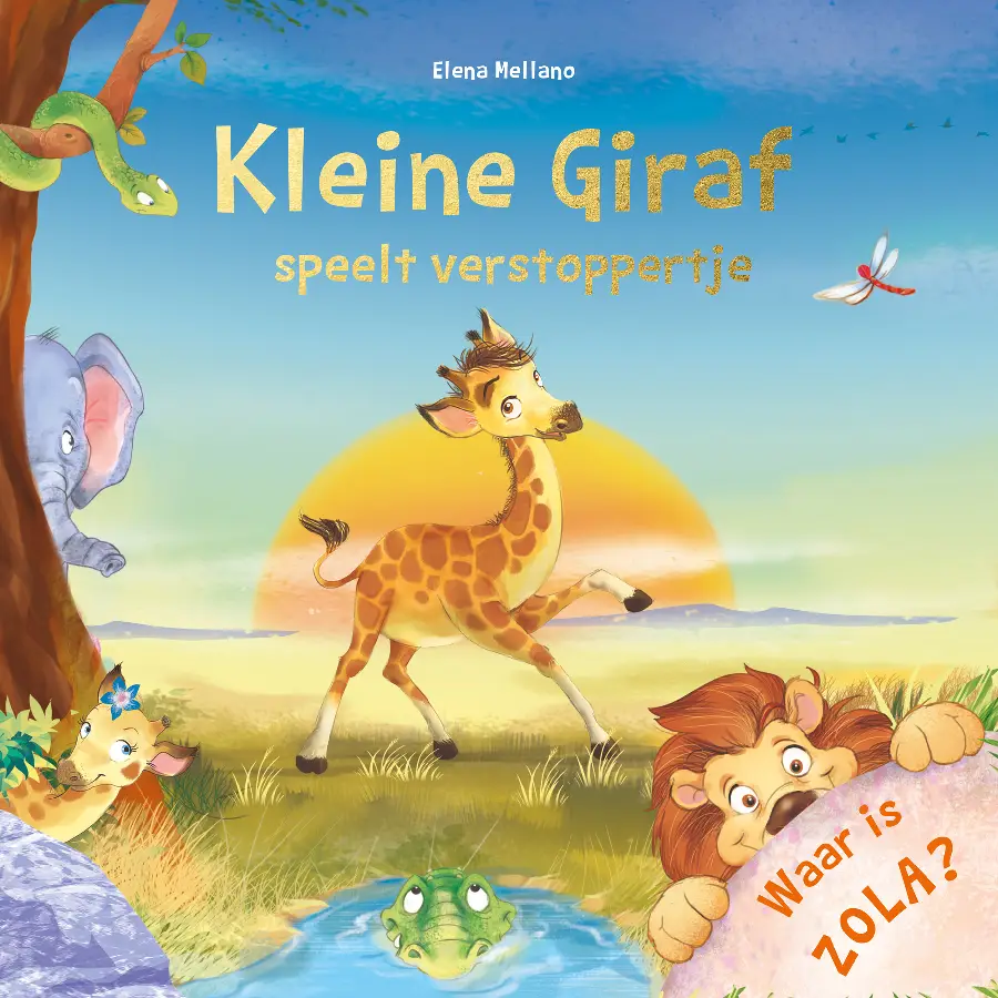 Kleine giraffe speelt verstoppertje